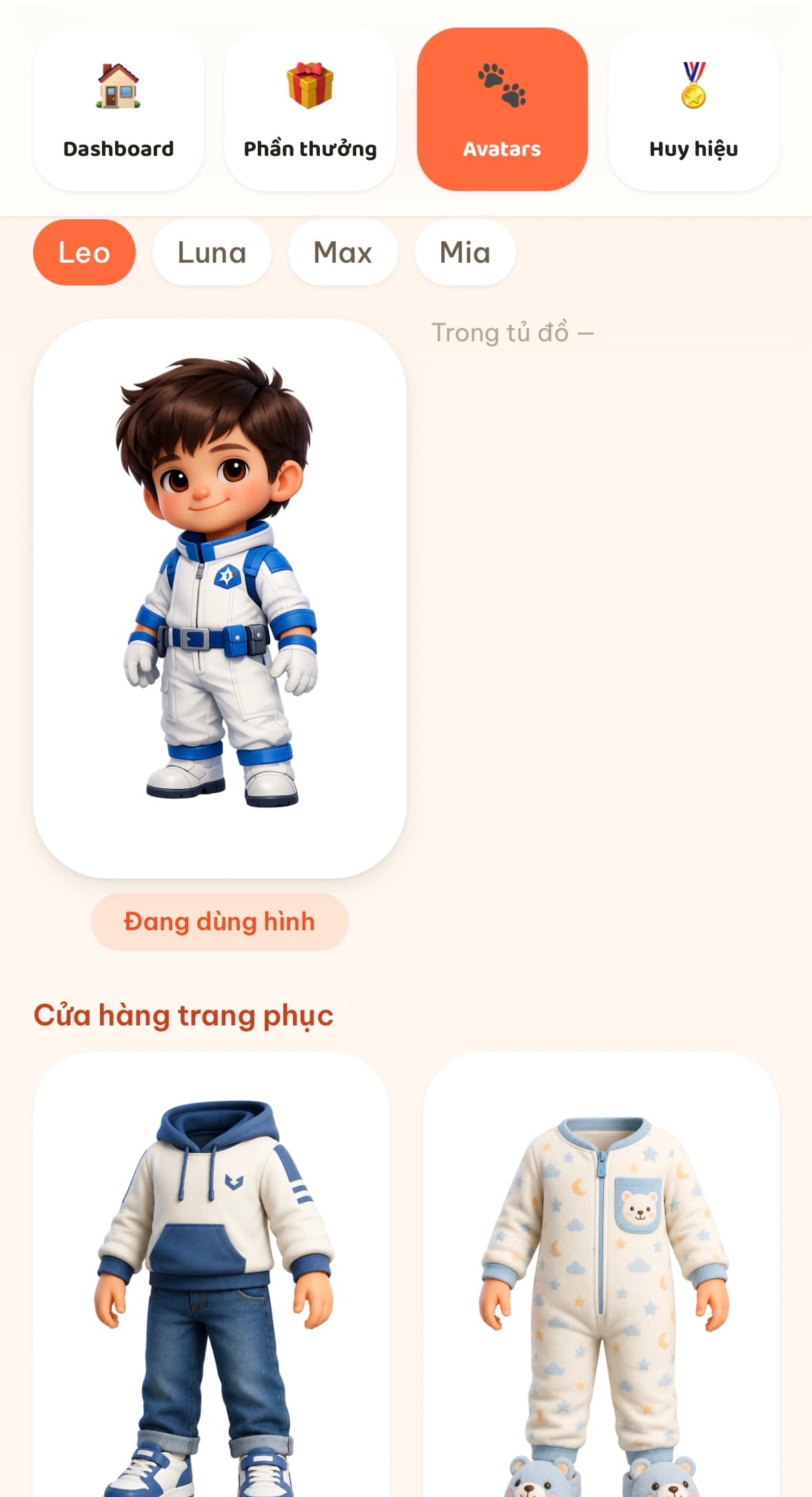 Màn hình Avatars của bé