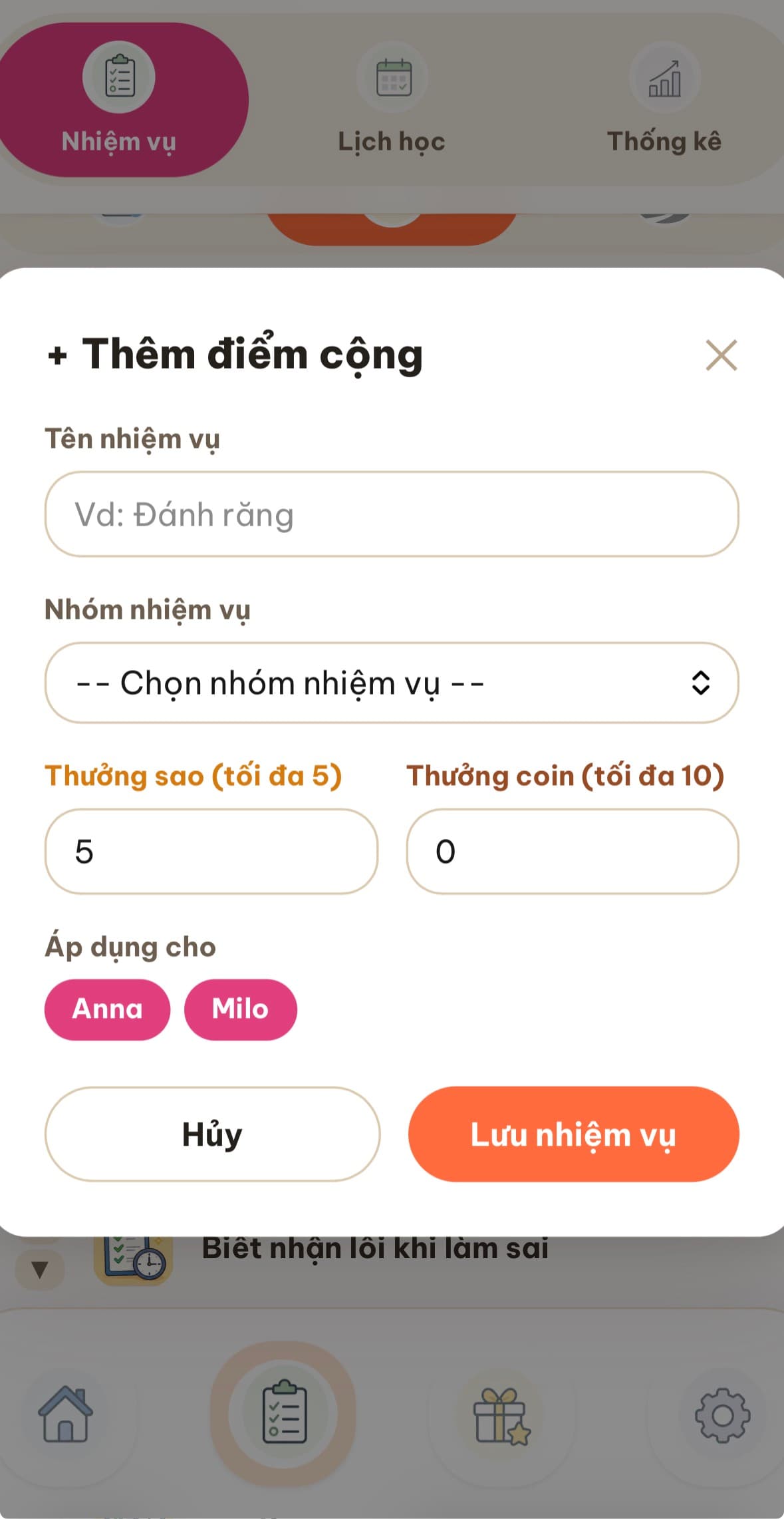Form thêm điểm cộng
