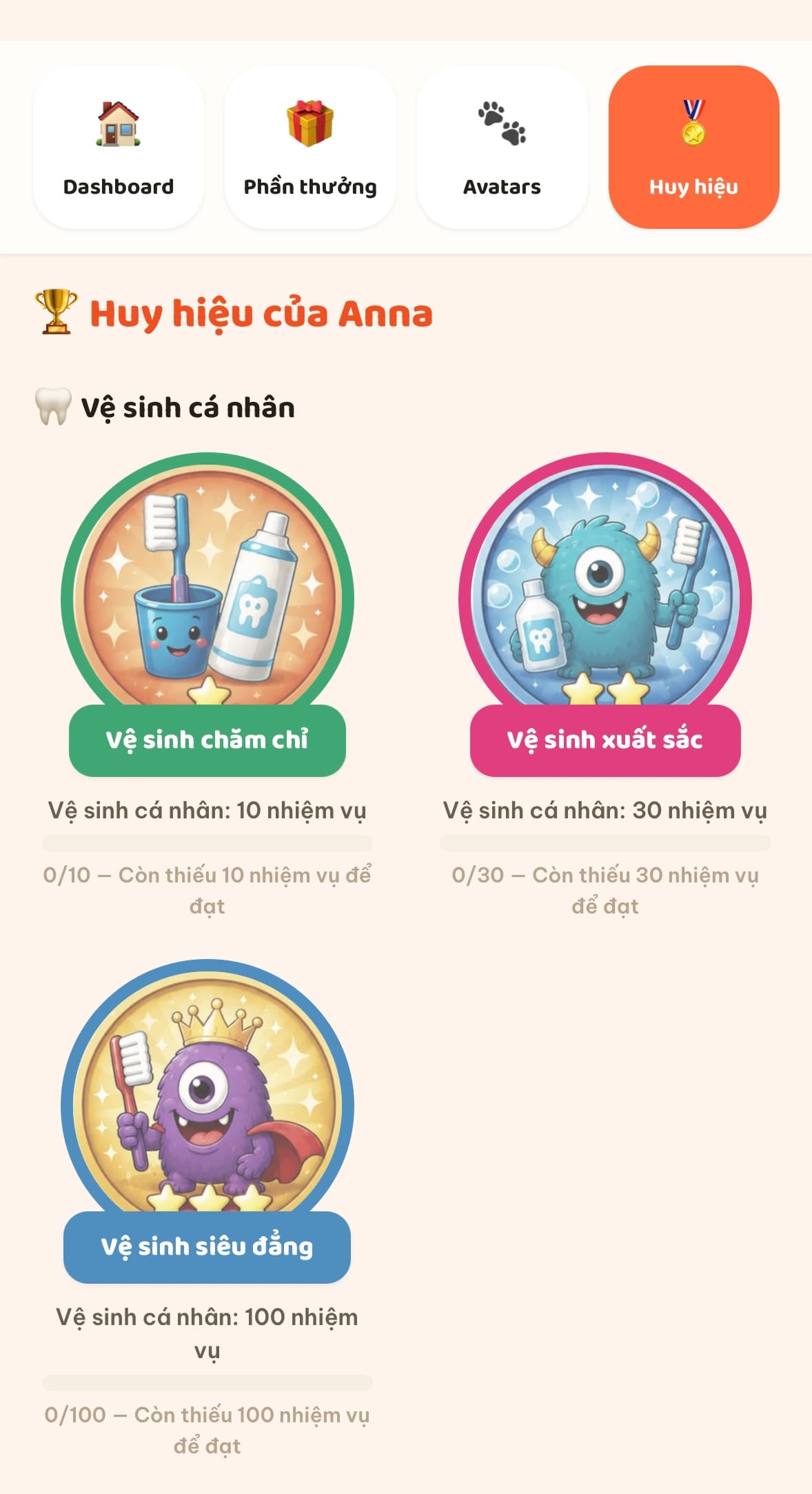 Màn hình huy hiệu của bé