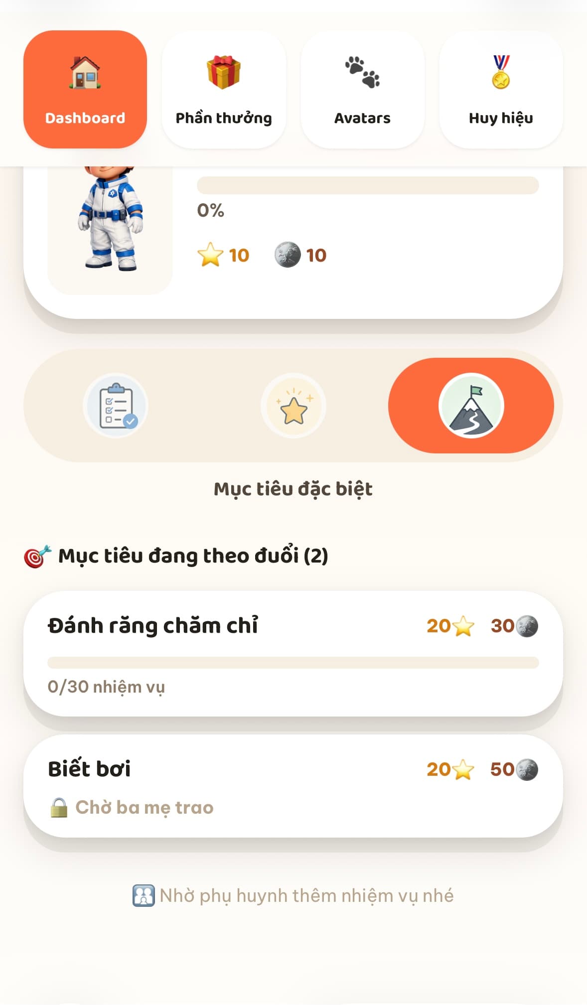 Tab mục tiêu đặc biệt của bé