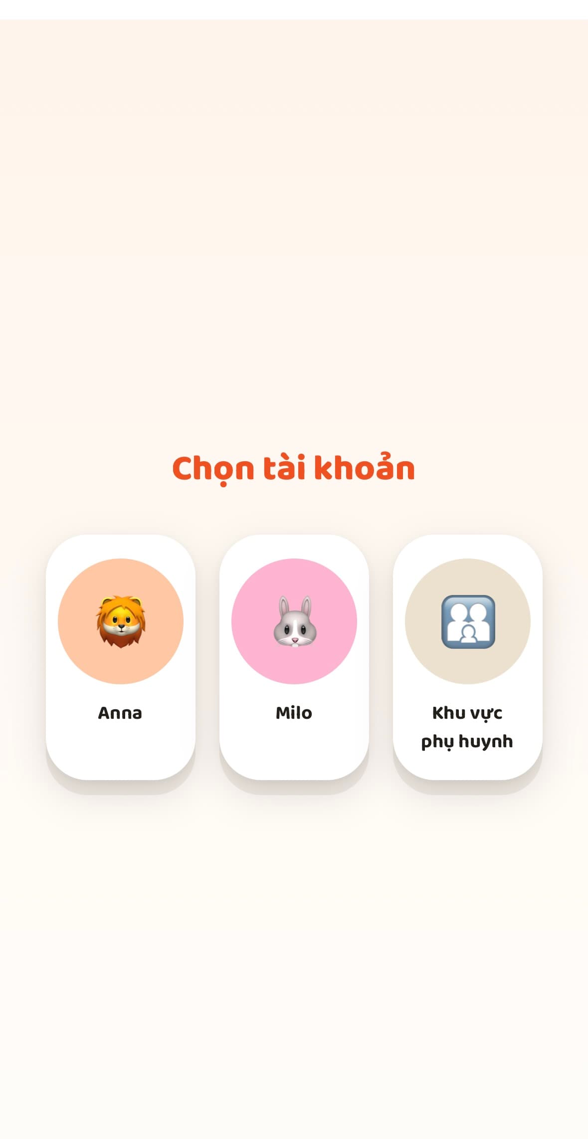 Màn hình chọn tài khoản